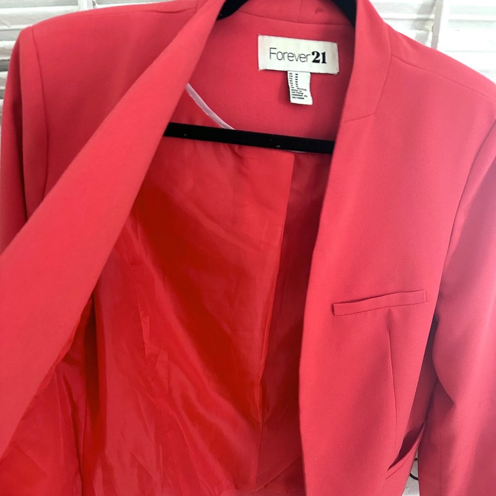 F21 Coral Pink Open Face Blazer with Pockets, Size Medium - Picture 7 of 8